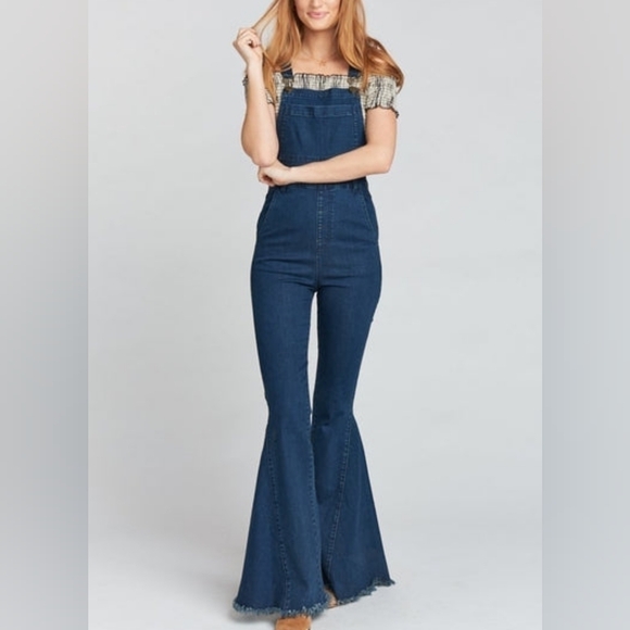 Show Me Your Mumu Berkeley Zip Up Belle Bell Bottom Jeans Overalls - Picture 1 of 9